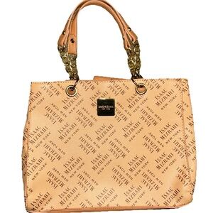 Isaac Mizrahi Logo Print Tan Tote